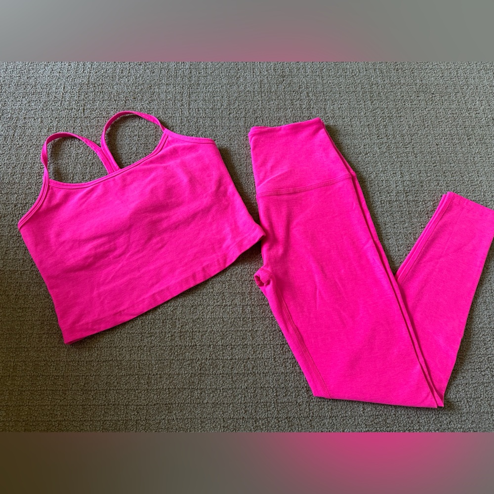 Beyond Yoga Hot Pink Set Leggings (XS) & Strappy Tank Top (S) - 2 Piece Outfit